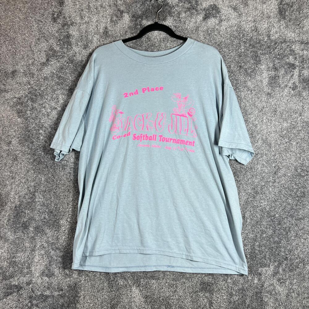 Vintage Hanes Shirt Mens XL Blue Jack & Jill Softball Tournament 1998 Graphic